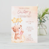 Pastelroze zoete teddybeer verjaardagsfeestje  kaart (Staand voorkant)