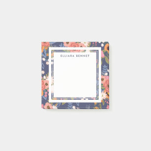 Pastels Donkerblauw Boho Bloemenpatroon Aangepaste Post-it® Notes