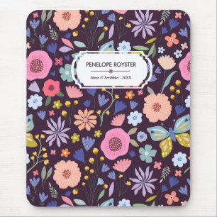Pastels & Donkerpruim Bloemmotief Naam Muismat
