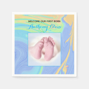 Pastels en Blue "Sip and See" met foto Servet