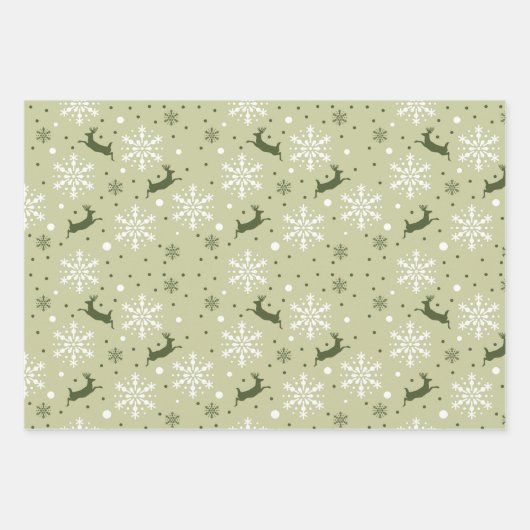 Pastels Groen wit Kerstboom Sneeuwvlokken Set Inpakpapier Vel (Voorkant 3)