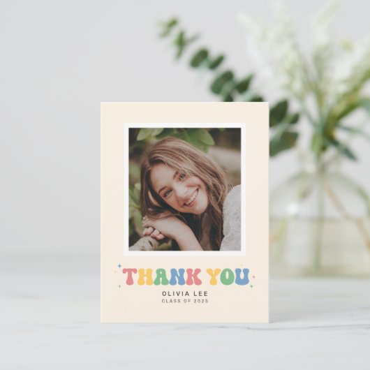 Pastels Groovy Retro Afstuderen Dank u Briefkaart (Staand voorkant)
