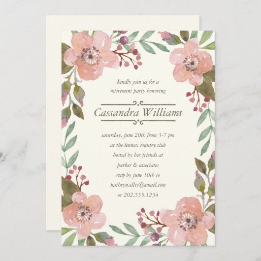 pastels | Pensioenpartij Floral Wreator Kaart (Voorkant / Achterkant)