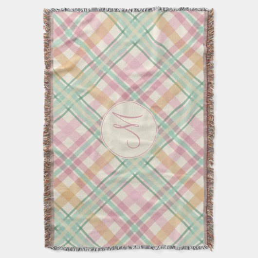 pastels plaid summertime roze munt met monogram deken (Voorkant Verticaal)