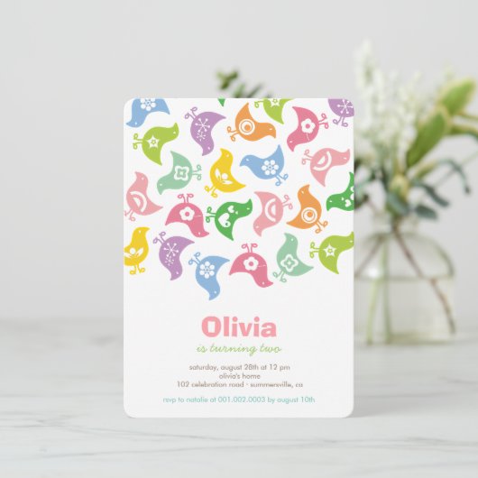 Pastels Retro Chicks Fille Invitation de fête d'an (Debout devant)