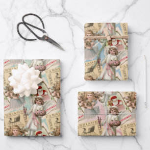 Pastels Victoriaans Kerst Verpakking Papier Inpakpapier Vel
