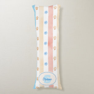 Pastelstreep - Paw prints, blauwe bloem, roze boge Lichaamskussen