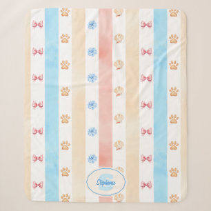 Pastelstreep - Paw prints, blauwe bloem, roze boge Sherpa Deken