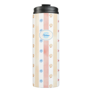 Pastelstreep - Paw prints, blauwe bloem, roze boge Thermosbeker