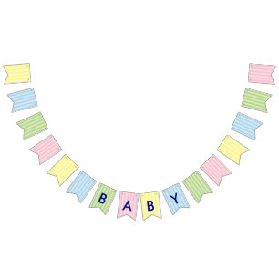 Pastelstropen   Roze, geel, blauw, groen Baby Vlaggetjes