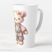 Pastelteddybeer die bloem vasthoudt die overalls d latte mok (Rechterhoek)