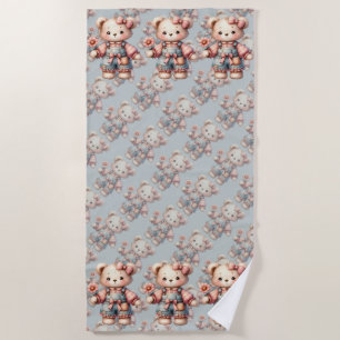 Pastelteddybeer die bloem vasthoudt die overalls d strandlaken