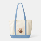 Pastelteddybeer die bloem vasthoudt die overalls d tote bag (Achterkant)