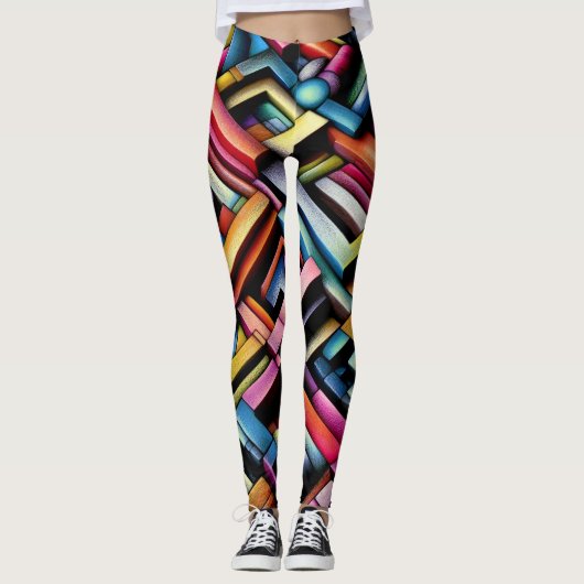Pasteltekening Abstracte Dimensionale Geometrisch Leggings (Voorkant)