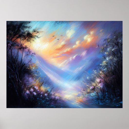 Pasteltekening Hemels Landschap Poster (Voorkant)