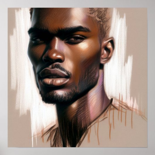 Pasteltekening Knappe Zwarte Mannen baard Poster (Voorkant)