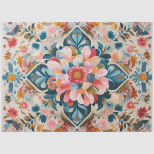 Pasteltekening van een bloemenpatroonblok tissuepapier (Voorkant)