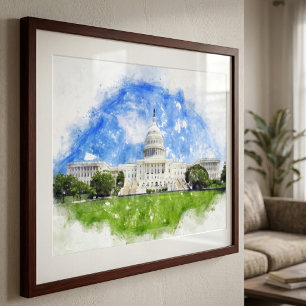 Pasteltekening van het Capitool in de Verenigde St Foto Afdruk