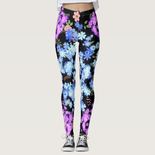 pasteltinten bloempatroon Zwarte BG Leggings