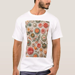 Pasteltuin: handgemaakte 3D-bloemenflat lay T-shirt