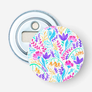 Pasteltuin met bloemen button flesopener