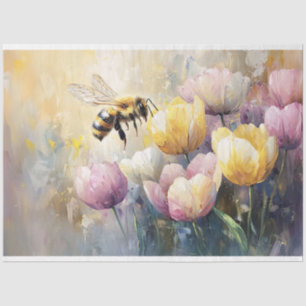 Pasteltulpen en een honingbij decoupage tissuepapier