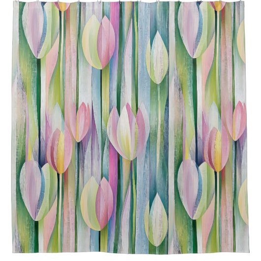  pasteltulpenpatroon douchegordijn (Voorkant)