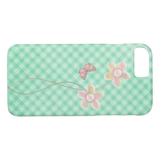 pastelvlinder en bloem op groen gekleurd Case-Mate iPhone case (Achterkant (Horizontaal))