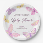 Pastelvlinders Roze Paarse Baby shower Papieren Bordje (Voorkant)