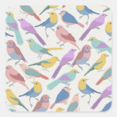Pastelzangvogels Patroon Schattigee Waterverf Voge Vierkante Sticker (Voorkant)