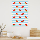 pastèque, affiche, affiche d'été, motif bleu, (Cuisine)