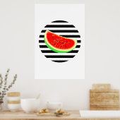 pastèque, affiche, affiche d'été, rayures noires, (Cuisine)