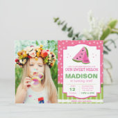 Pastèque rayée Invitation d'anniversaire avec phot (Debout devant)