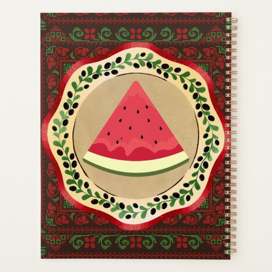 pastèque sur plaque d'olive avec tatreez palestini (Dos)