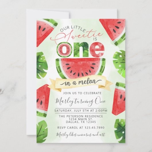 Pastèque tropicale 1er anniversaire Invitation (Devant)
