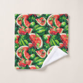 pastèques, chaux, feuilles de pastèque, petite cha (Gant de toilette)