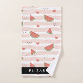 Pastèques Rouges, Coeurs, Bandes, Votre Nom (Serviette à main)