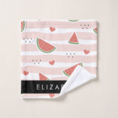 Pastèques Rouges, Coeurs, Bandes, Votre Nom (Gant de toilette)