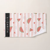 Pastèques Rouges, Coeurs, Bandes, Votre Nom (Serviette à main)