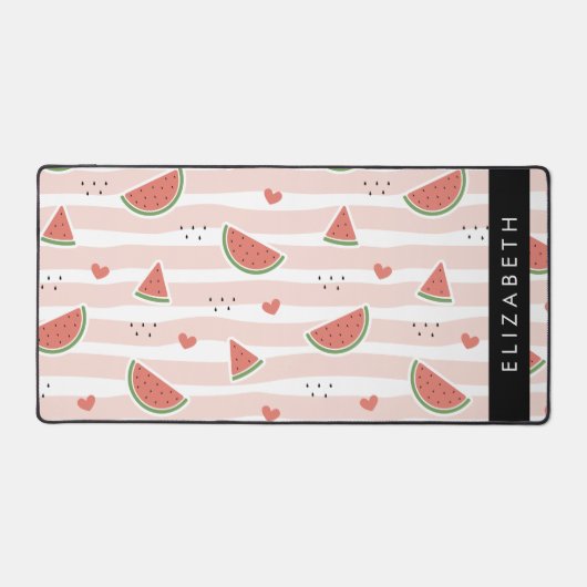 Pastèques Rouges, Coeurs, Bandes, Votre Nom (Recto)