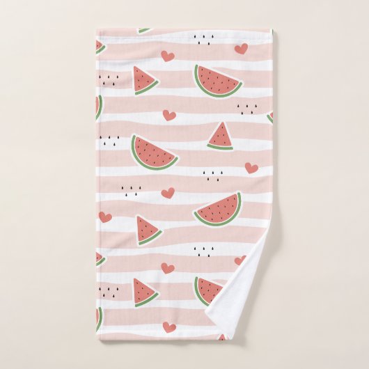 Pastèques rouges, Coeurs, Grandes Pâtes, Motif d'é (Serviette à main)