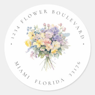 Paster bloemen Boeket Botanisch Retouradres Ronde Sticker