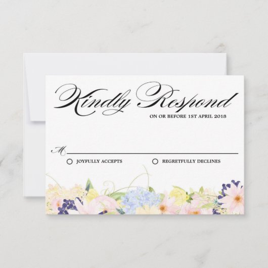 Paster Spring Flowers Wedding RSVP Kaart (Voorkant)