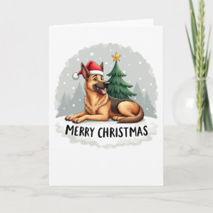 Pasteur allemand mignon à Santa Hat Carte de Noël