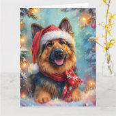 Pasteur allemand mignon à Santa Hat et carte d'éch (Fleur jaune)