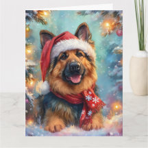 Pasteur allemand mignon à Santa Hat et carte d'éch