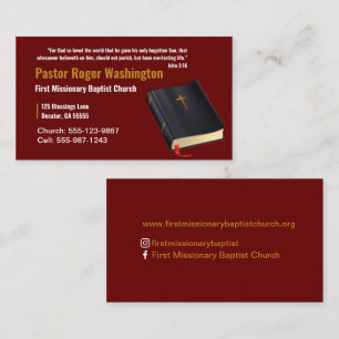 Pasteur ou diacre Bible Eglise Carte de visite