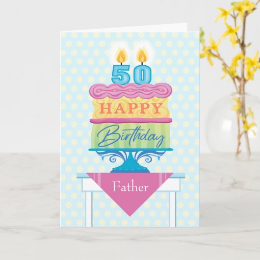 Pastoor 50th Birthday Cake Number Kandels Kaart (Gele Bloem)