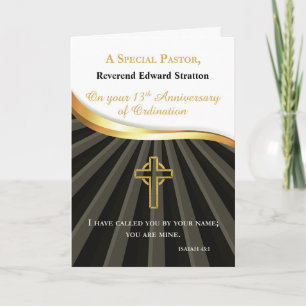 Pastor 13 Jaar Ordinatie Jubileum Zwart Goud Kaart