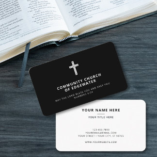 Pastor Church Modern Minimal Religious Cross Zwart Visitekaartje